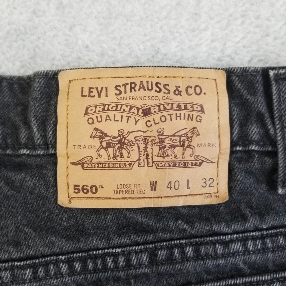 VTG Levi's 560 Jeans Mens 40x32 Fits‎ 37x30 Black Orange Tab Loose Fit Tapered